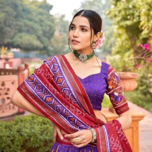Blue Tussar Silk Lehenga Choli with Magenta Blue Blouse | Patola Print & Foil Work | Wedding & Festive Wear